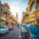 Vibrant street view of Al Barsha showcasing its modern architecture and amenities