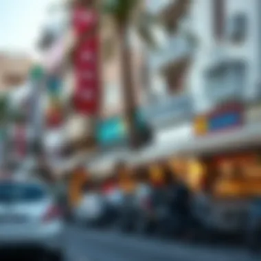 Lively Atmosphere on شارع أم سقيم A vibrant street scene along شارع أم سقيم with local shops and cafes