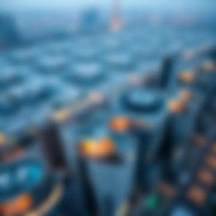 Aerial View of Dubai Skyline with Sky Villas Aerial view of a skyline featuring multiple sky villas