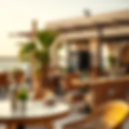 A cozy cafe setting with a sea view