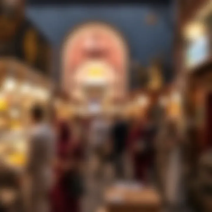 A bustling scene of traders and visitors engaged in commerce within the souk.