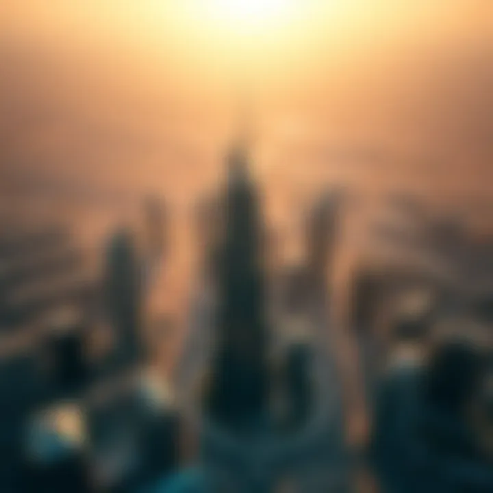 Aerial Perspective of Urban Development Aerial view of a new skyscraper surrounded by urban landscape