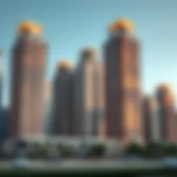 Modern high-rise buildings in Dubai showcasing rental properties