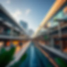 A panoramic view of the WTC Shops showcasing its modern architecture