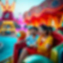 A thrilling view of a family enjoying rides at an amusement park in Dubai