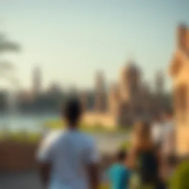 Exploring Cultural Heritage in Dubai A scenic view of families exploring cultural landmarks in Dubai