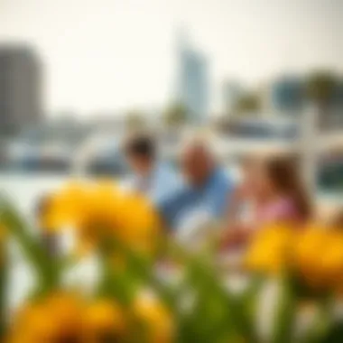 Recreational Activities at Dubai Waterfront A family enjoying leisure time at a beautiful waterfront in Dubai