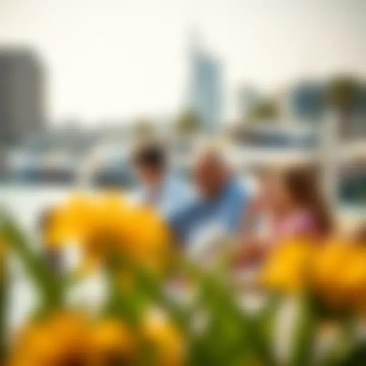 Recreational Activities at Dubai Waterfront A family enjoying leisure time at a beautiful waterfront in Dubai