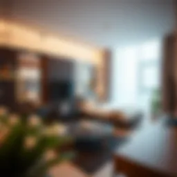 Stylish furnished studio interior showcasing modern decor and cozy ambiance