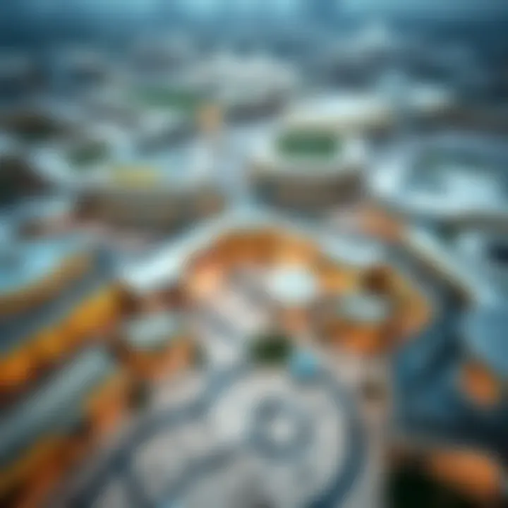 Expansive Shopping Landscape Aerial view of the expansive shopping complex with diverse attractions