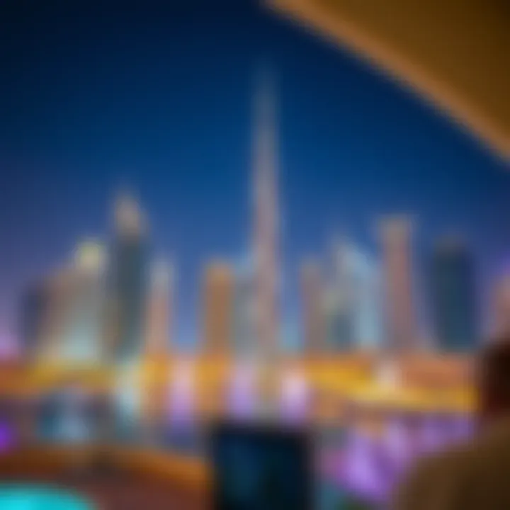 Dubai's Opulent Skyline Stunning skyline view of Dubai showcasing luxurious skyscrapers