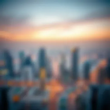 Dubai Skyline Featuring Mirage 1 Residence Aerial view of the Dubai skyline highlighting the location of Mirage 1 Residence