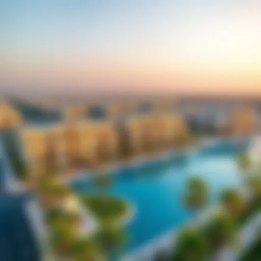 Stunning aerial view of Murooj Al Furjan West showcasing its modern architecture and lush greenery