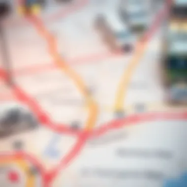 Map highlighting key transportation routes in Business Bay