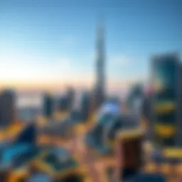 Panoramic view of Downtown Dubai skyline showcasing modern architecture