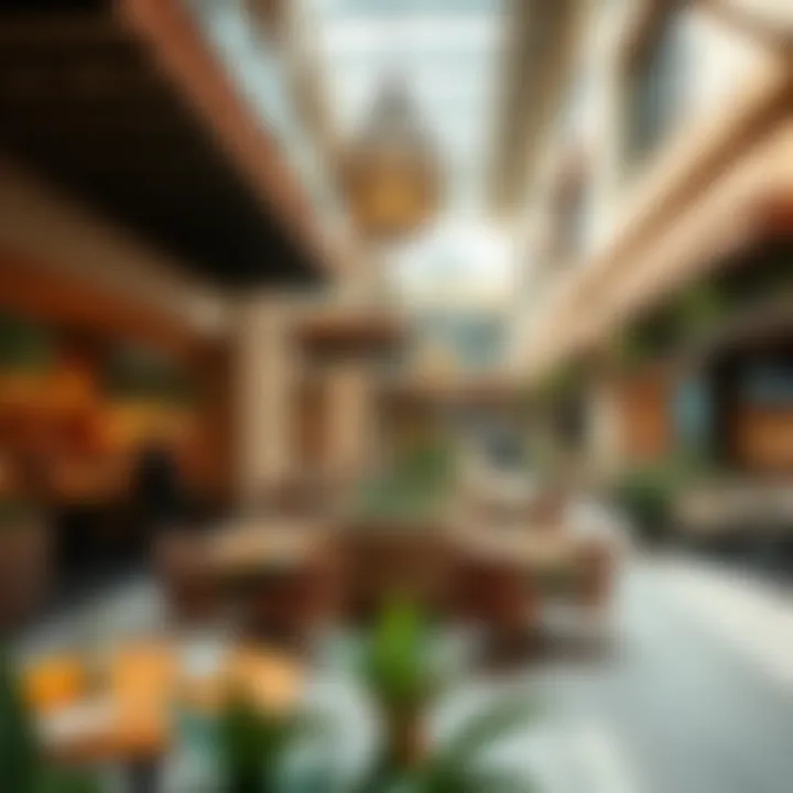 Culinary Delights in Dubai's Shopping Destinations Trendy dining options within a Dubai mall, blending culinary delights with shopping.