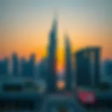 Iconic Skyscrapers in Dubai Iconic skyscrapers in Dubai's skyline at sunset