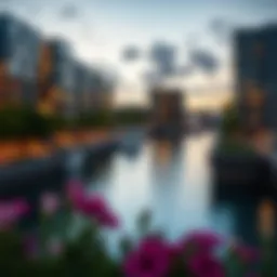 A stunning view of the Quayside Ellington waterfront showcasing modern architecture