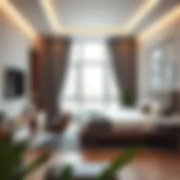 Modern studio room interior with stylish decor