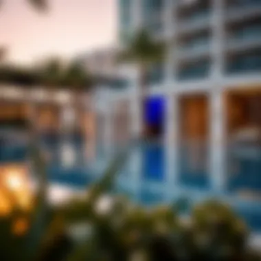Amenities offered at The Address Fountain View, including pool and lounge areas