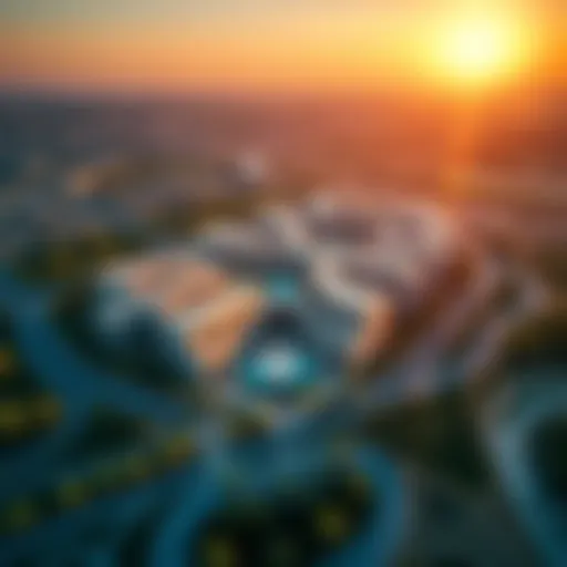 Aerial View of Alzorah A stunning aerial view of Alzorah showcasing its innovative architectural designs and lush landscapes.