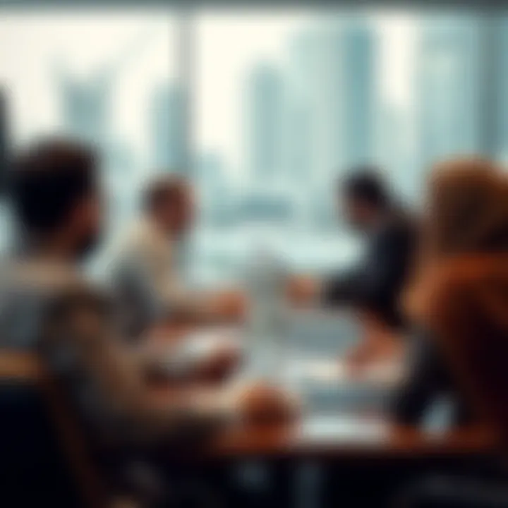 Real Estate Transactions and Notary Services A busy real estate meeting in Dubai highlighting the role of notary services