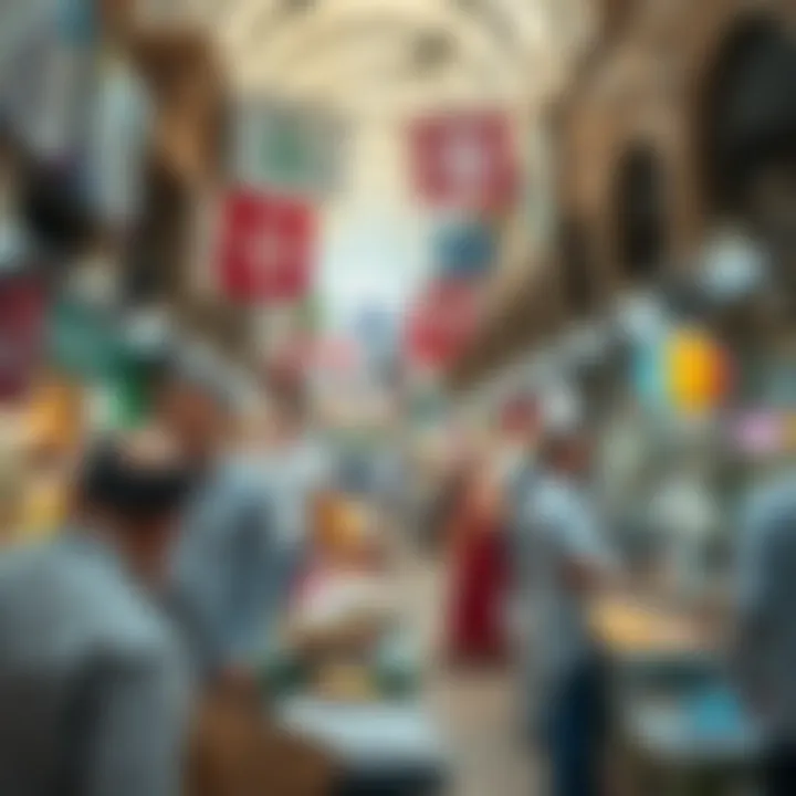 Currency Exchange in Dubai's Vibrant Markets A bustling market scene highlighting currency exchange activities