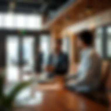 Business professionals discussing strategies within a Dubai free zone office