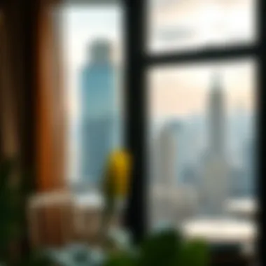 City Living from a Studio Apartment An urban skyline view from a studio apartment window, emphasizing city living.