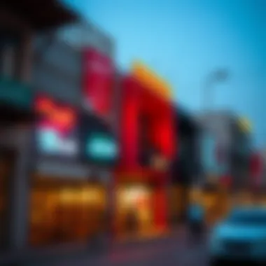 The Dynamic Atmosphere of Dubai's Creative Hub A vibrant street scene in Dubai's Design District featuring creative studios