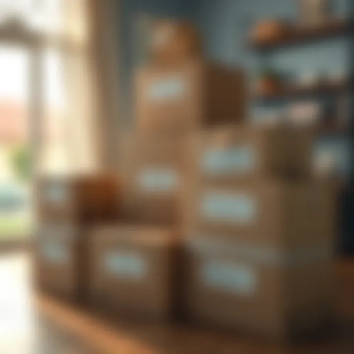 Organized Moving Boxes A group of boxes labeled for different rooms in a household.