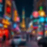 Vibrant nightlife scene in Dubai showcasing a bustling street filled with illuminated venues