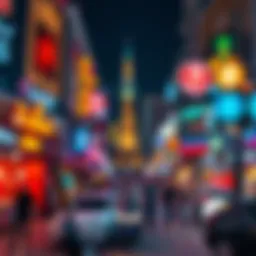 Vibrant nightlife scene in Dubai showcasing a bustling street filled with illuminated venues