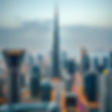 Dubai Skyline with Vista Tower Panoramic skyline of Dubai featuring Vista Tower as a central landmark